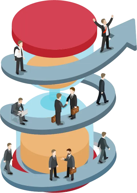 Business professionals collaborating across multiple leadership levels, symbolizing teamwork, strategy, and organizational growth