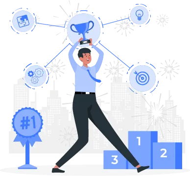 Illustration showing business innovation, achievement, and continuous improvement success