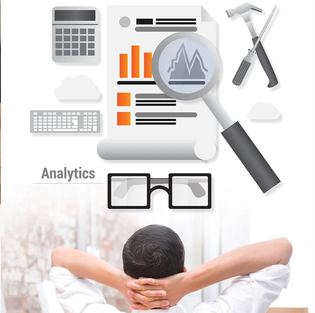 Content analytics illustration showing performance analysis, reports, and data-driven content strategy